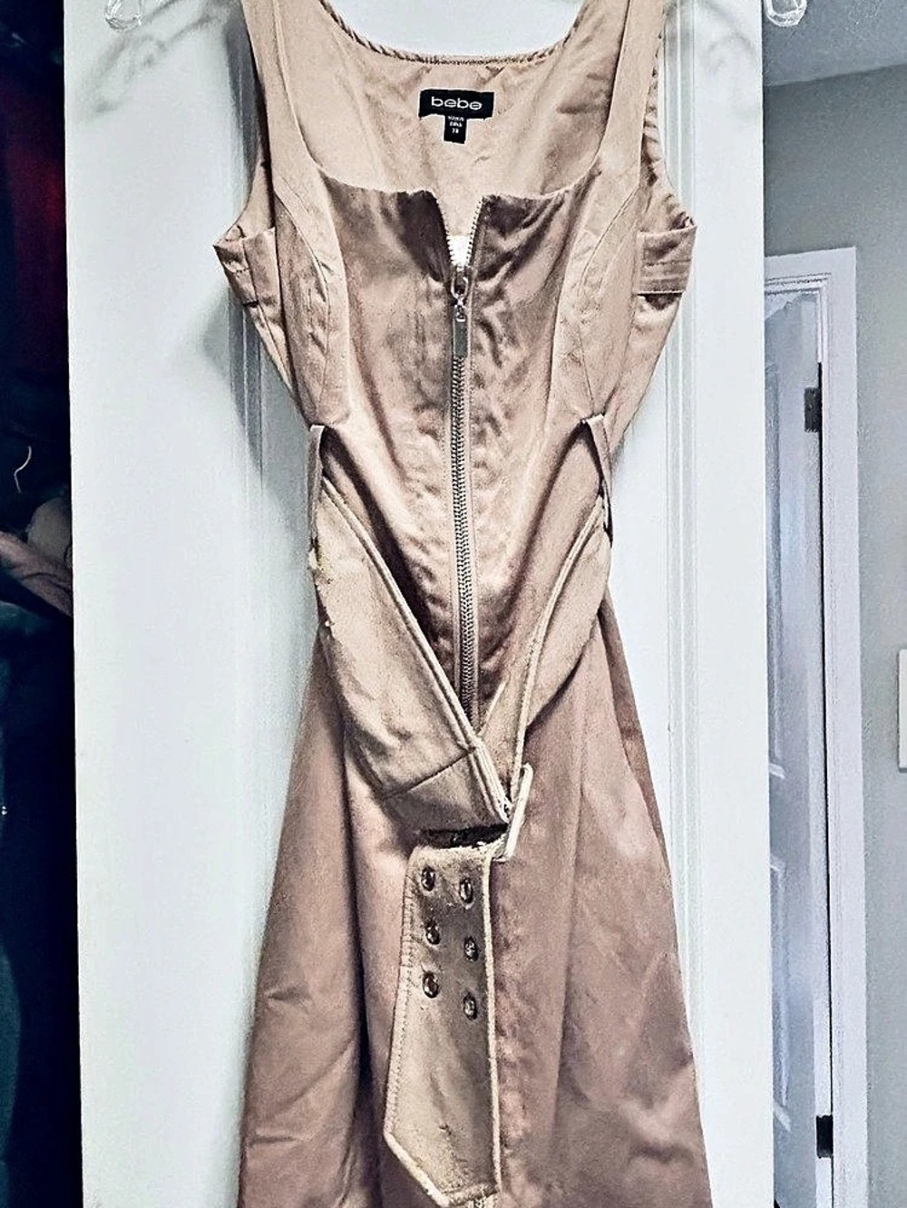 bebe Mini Zip Front Dress Soft Pink Satin